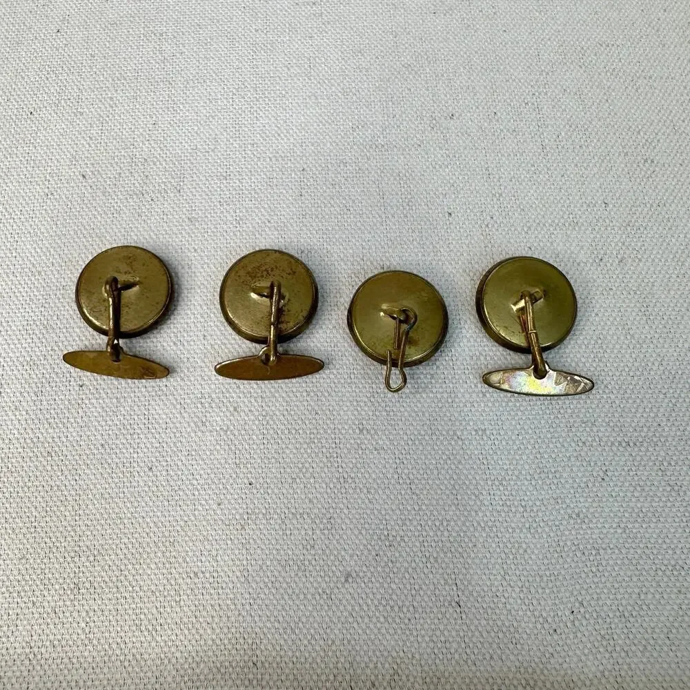 Antique Brass Buttons 4 Pieces Lion Cufflinks Army Uniform Copper Backs Round